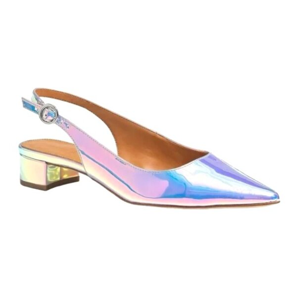 J Crew Lucie Iridescent Metallic Pointed Toe Slingback Low Block Heel flats 7 - Picture 1 of 8
